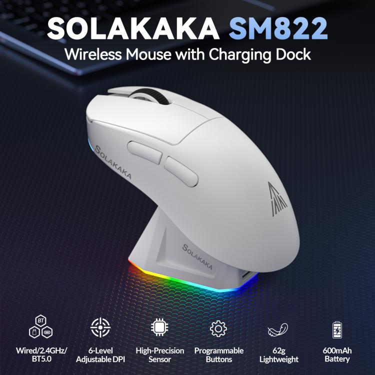 SOLAKAKA SM822 Tri-Mode 24000DPI 1000Hz Wireless Gaming Mouse with RGB Charging Dock