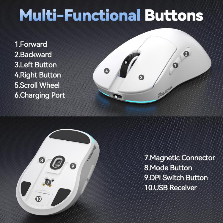 SOLAKAKA SM822 Tri-Mode 24000DPI 1000Hz Wireless Gaming Mouse with RGB Charging Dock