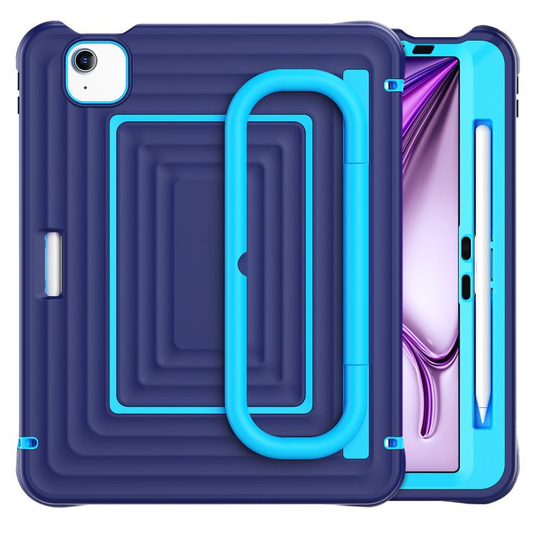 For iPad Air 11 2026 / 2025 / 2024 Handle Holder Ripple Silicone Hybrid PC Tablet Case with Shoulder Strap