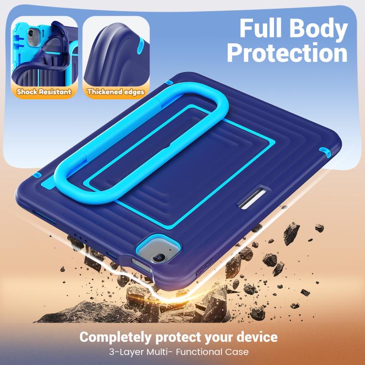 For iPad Air 11 2026 / 2025 / 2024 Handle Holder Ripple Silicone Hybrid PC Tablet Case with Shoulder Strap