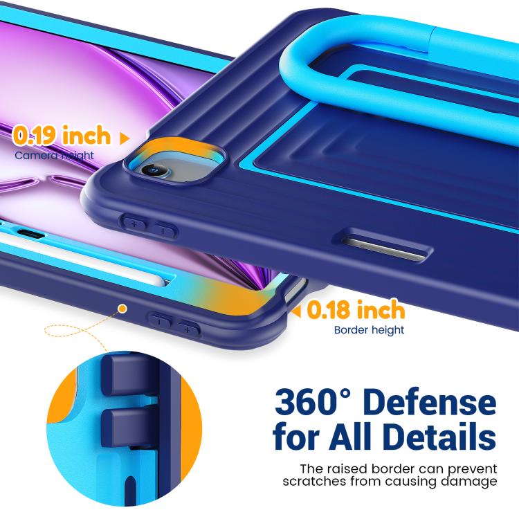 For iPad Air 11 2026 / 2025 / 2024 Handle Holder Ripple Silicone Hybrid PC Tablet Case with Shoulder Strap