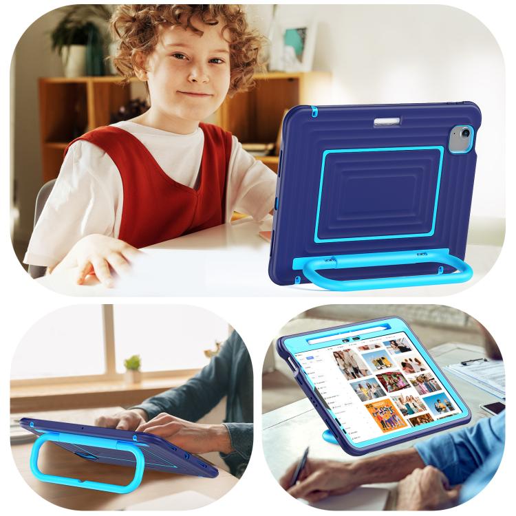 For iPad Air 11 2026 / 2025 / 2024 Handle Holder Ripple Silicone Hybrid PC Tablet Case with Shoulder Strap