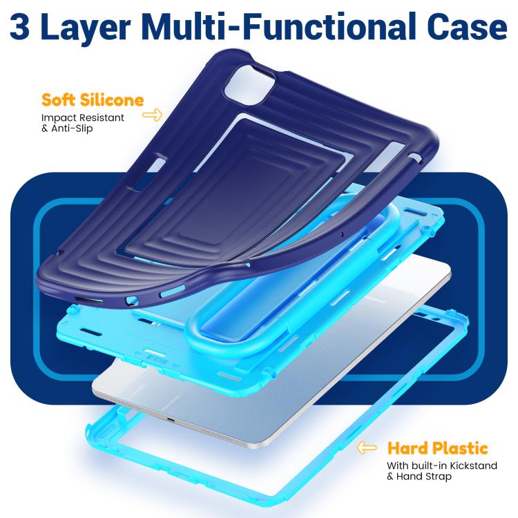 For iPad Air 11 2026 / 2025 / 2024 Handle Holder Ripple Silicone Hybrid PC Tablet Case with Shoulder Strap