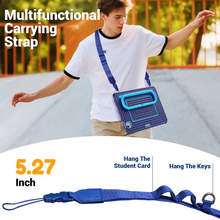 For iPad Air 11 2026 / 2025 / 2024 Handle Holder Ripple Silicone Hybrid PC Tablet Case with Shoulder Strap