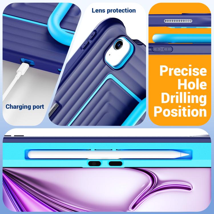 For iPad Air 11 2026 / 2025 / 2024 Handle Holder Ripple Silicone Hybrid PC Tablet Case with Shoulder Strap