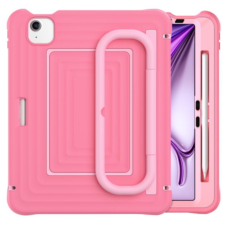 For iPad Air 11 2026 / 2025 / 2024 Handle Holder Ripple Silicone Hybrid PC Tablet Case with Shoulder Strap