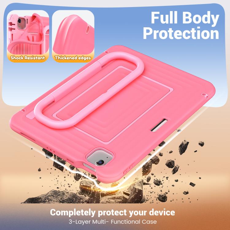 For iPad Air 11 2026 / 2025 / 2024 Handle Holder Ripple Silicone Hybrid PC Tablet Case with Shoulder Strap