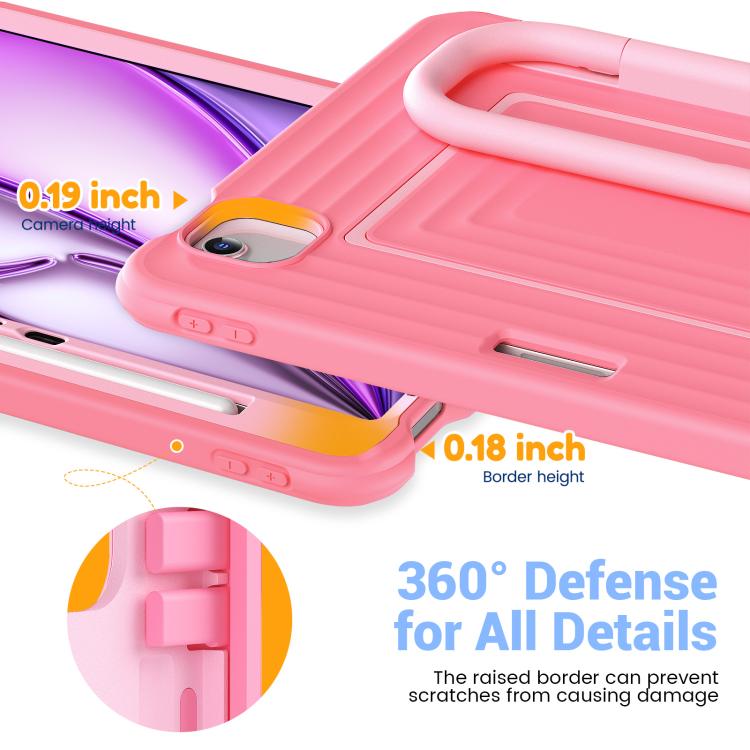 For iPad Air 11 2026 / 2025 / 2024 Handle Holder Ripple Silicone Hybrid PC Tablet Case with Shoulder Strap