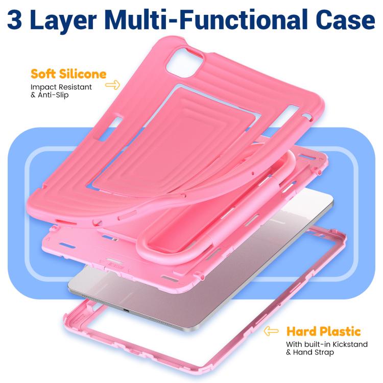 For iPad Air 11 2026 / 2025 / 2024 Handle Holder Ripple Silicone Hybrid PC Tablet Case with Shoulder Strap
