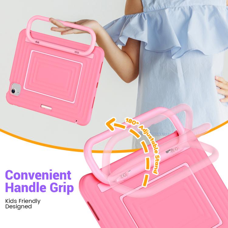 For iPad Air 11 2026 / 2025 / 2024 Handle Holder Ripple Silicone Hybrid PC Tablet Case with Shoulder Strap