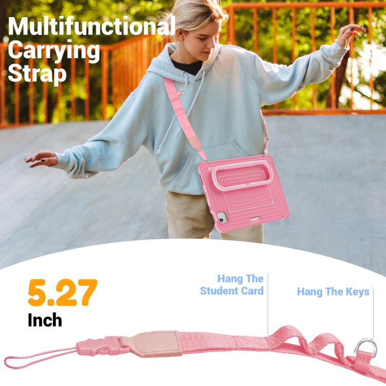 For iPad Air 11 2026 / 2025 / 2024 Handle Holder Ripple Silicone Hybrid PC Tablet Case with Shoulder Strap