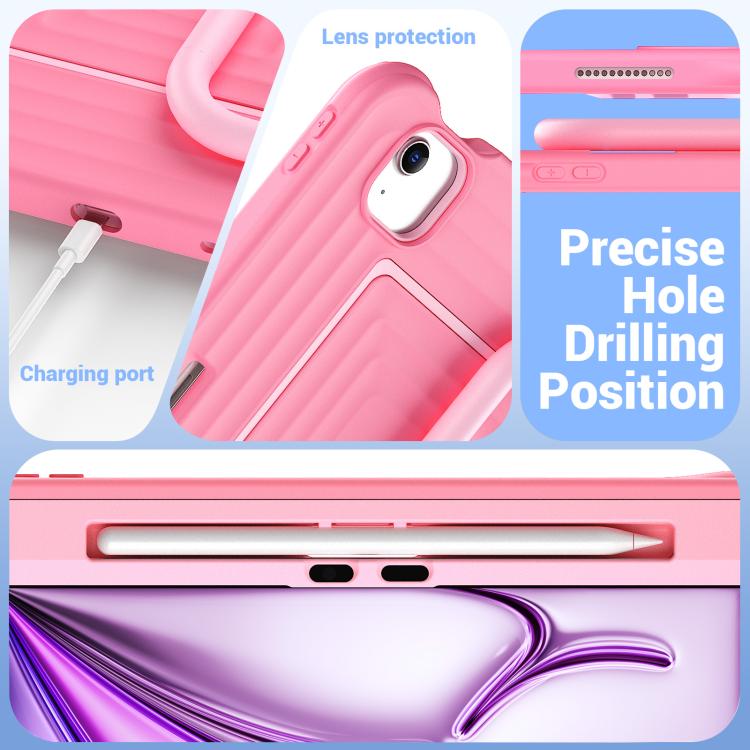 For iPad Air 11 2026 / 2025 / 2024 Handle Holder Ripple Silicone Hybrid PC Tablet Case with Shoulder Strap