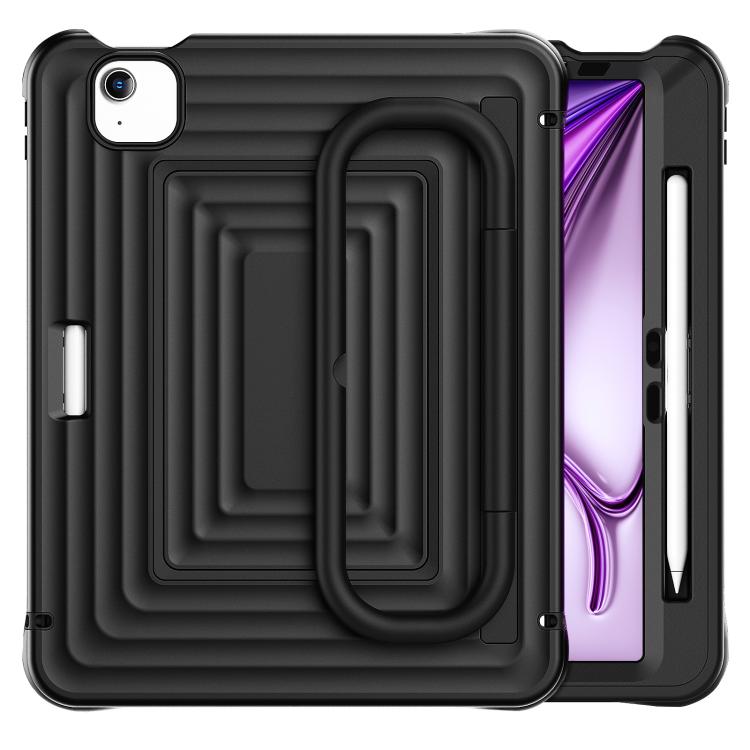 For iPad Air 11 2026 / 2025 / 2024 Handle Holder Ripple Silicone Hybrid PC Tablet Case with Shoulder Strap