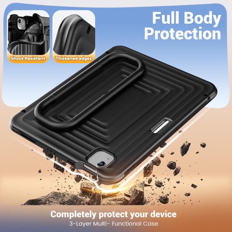 For iPad Air 11 2026 / 2025 / 2024 Handle Holder Ripple Silicone Hybrid PC Tablet Case with Shoulder Strap