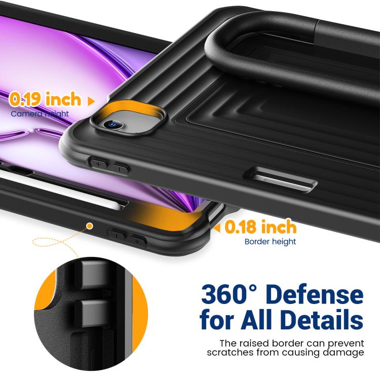 For iPad Air 11 2026 / 2025 / 2024 Handle Holder Ripple Silicone Hybrid PC Tablet Case with Shoulder Strap