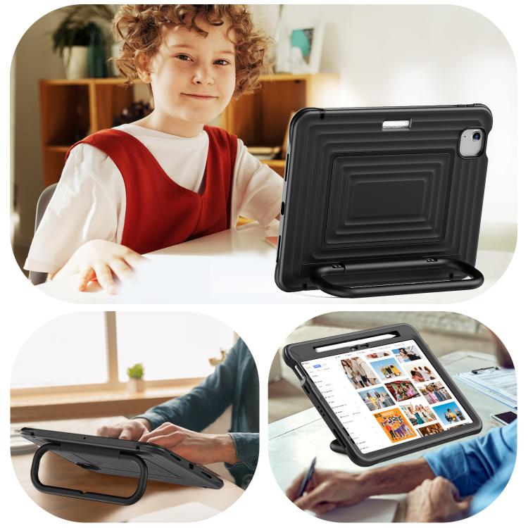 For iPad Air 11 2026 / 2025 / 2024 Handle Holder Ripple Silicone Hybrid PC Tablet Case with Shoulder Strap