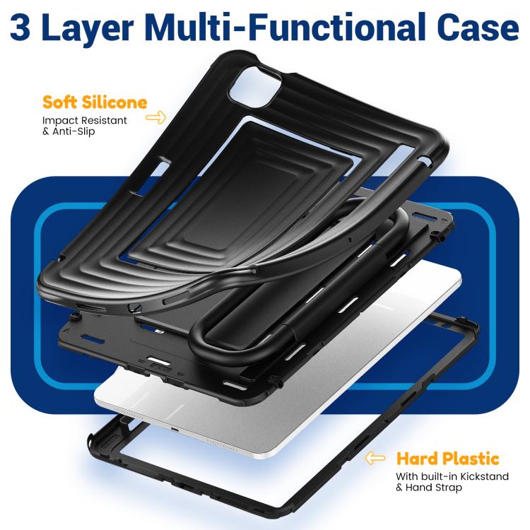 For iPad Air 11 2026 / 2025 / 2024 Handle Holder Ripple Silicone Hybrid PC Tablet Case with Shoulder Strap