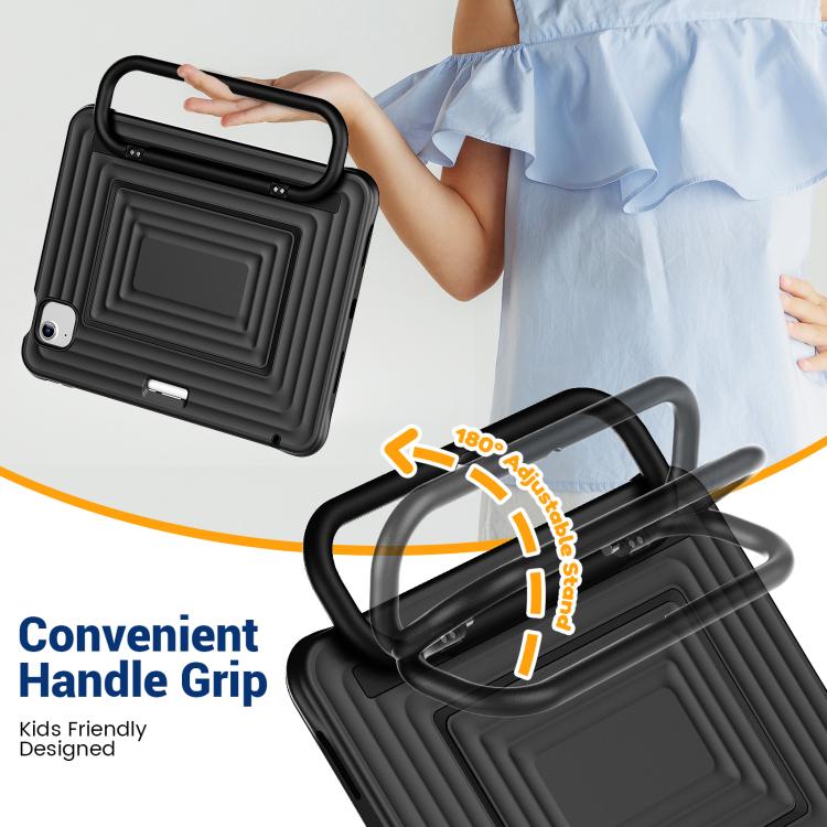 For iPad Air 11 2026 / 2025 / 2024 Handle Holder Ripple Silicone Hybrid PC Tablet Case with Shoulder Strap