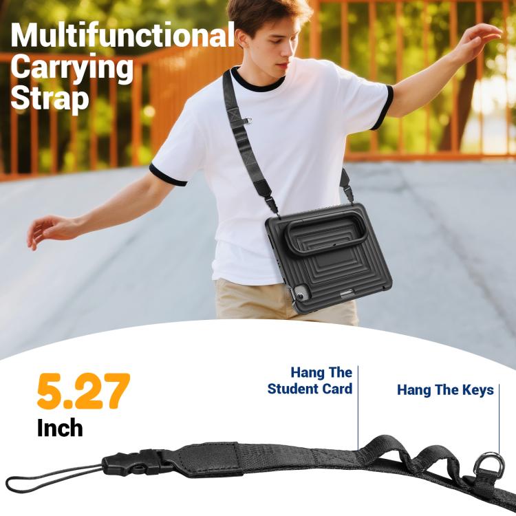 For iPad Air 11 2026 / 2025 / 2024 Handle Holder Ripple Silicone Hybrid PC Tablet Case with Shoulder Strap