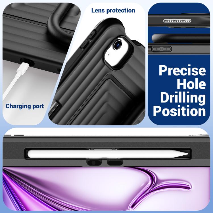For iPad Air 11 2026 / 2025 / 2024 Handle Holder Ripple Silicone Hybrid PC Tablet Case with Shoulder Strap