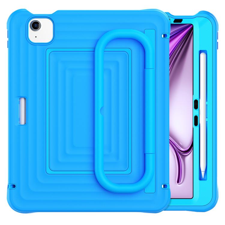 For iPad Air 11 2026 / 2025 / 2024 Handle Holder Ripple Silicone Hybrid PC Tablet Case with Shoulder Strap