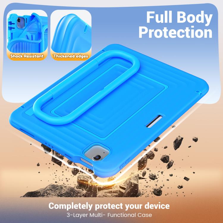 For iPad Air 11 2026 / 2025 / 2024 Handle Holder Ripple Silicone Hybrid PC Tablet Case with Shoulder Strap