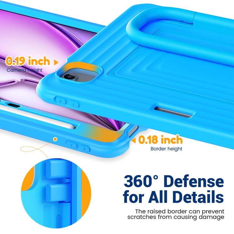 For iPad Air 11 2026 / 2025 / 2024 Handle Holder Ripple Silicone Hybrid PC Tablet Case with Shoulder Strap