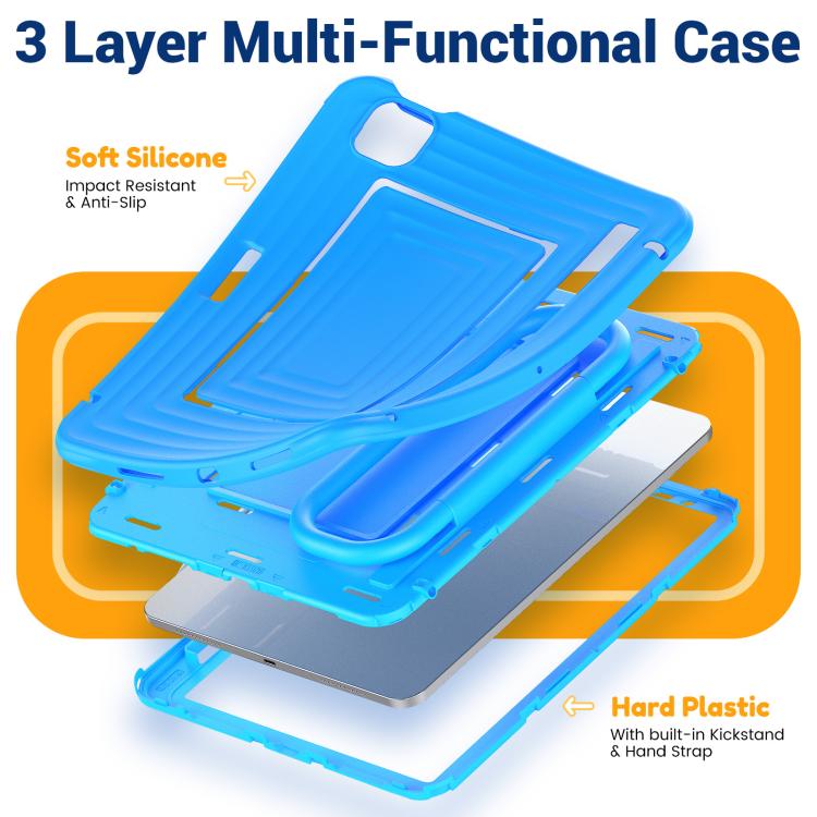 For iPad Air 11 2026 / 2025 / 2024 Handle Holder Ripple Silicone Hybrid PC Tablet Case with Shoulder Strap
