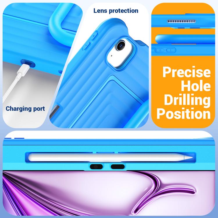 For iPad Air 11 2026 / 2025 / 2024 Handle Holder Ripple Silicone Hybrid PC Tablet Case with Shoulder Strap