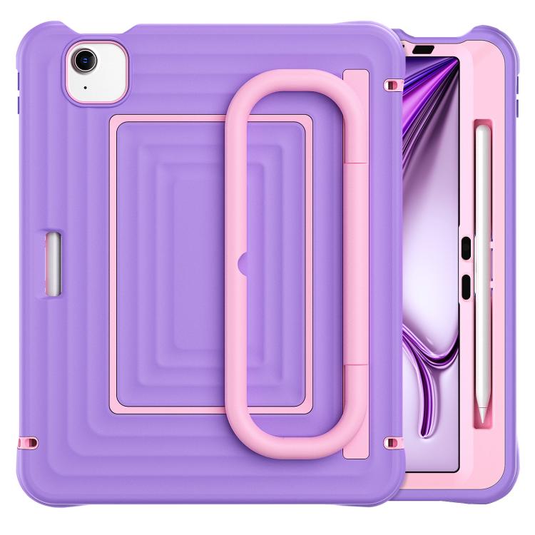 For iPad Air 11 2026 / 2025 / 2024 Handle Holder Ripple Silicone Hybrid PC Tablet Case with Shoulder Strap