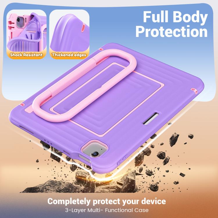 For iPad Air 11 2026 / 2025 / 2024 Handle Holder Ripple Silicone Hybrid PC Tablet Case with Shoulder Strap