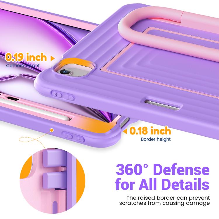 For iPad Air 11 2026 / 2025 / 2024 Handle Holder Ripple Silicone Hybrid PC Tablet Case with Shoulder Strap
