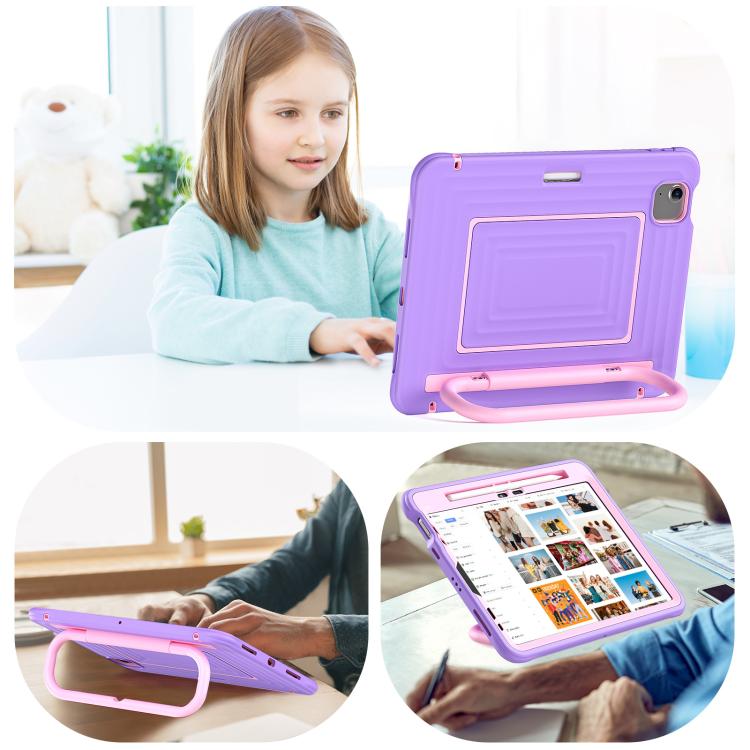 For iPad Air 11 2026 / 2025 / 2024 Handle Holder Ripple Silicone Hybrid PC Tablet Case with Shoulder Strap