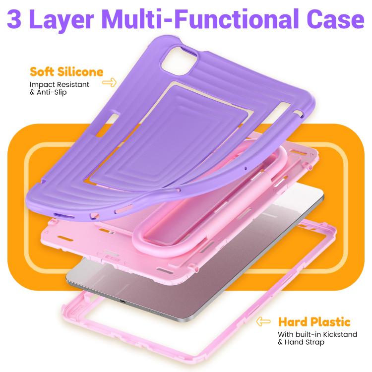 For iPad Air 11 2026 / 2025 / 2024 Handle Holder Ripple Silicone Hybrid PC Tablet Case with Shoulder Strap