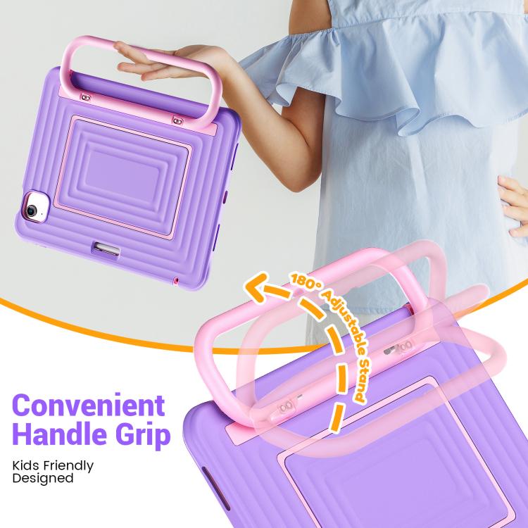 For iPad Air 11 2026 / 2025 / 2024 Handle Holder Ripple Silicone Hybrid PC Tablet Case with Shoulder Strap