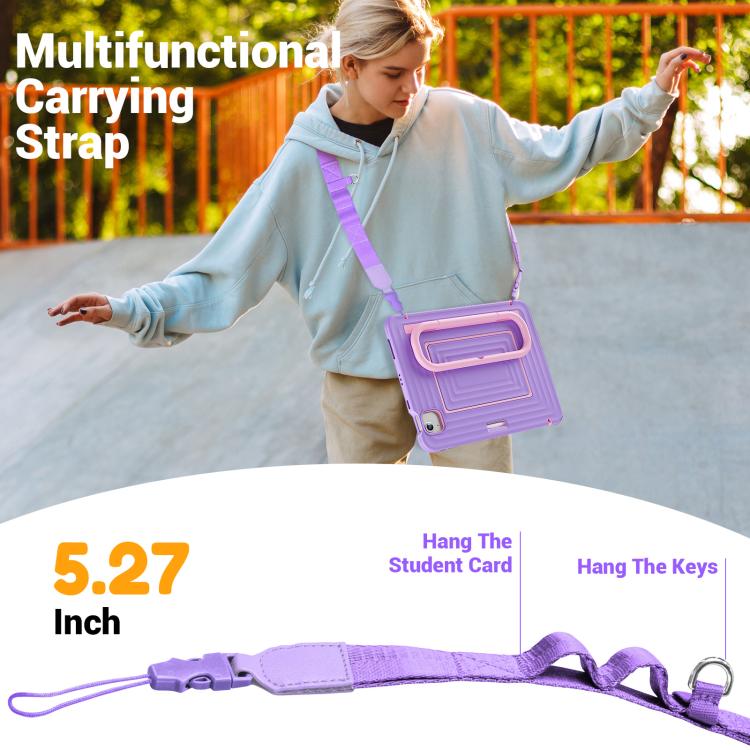For iPad Air 11 2026 / 2025 / 2024 Handle Holder Ripple Silicone Hybrid PC Tablet Case with Shoulder Strap