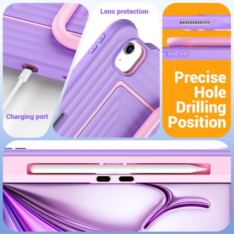 For iPad Air 11 2026 / 2025 / 2024 Handle Holder Ripple Silicone Hybrid PC Tablet Case with Shoulder Strap