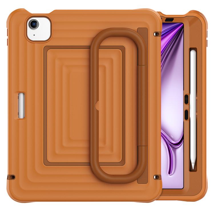 For iPad Air 11 2026 / 2025 / 2024 Handle Holder Ripple Silicone Hybrid PC Tablet Case with Shoulder Strap