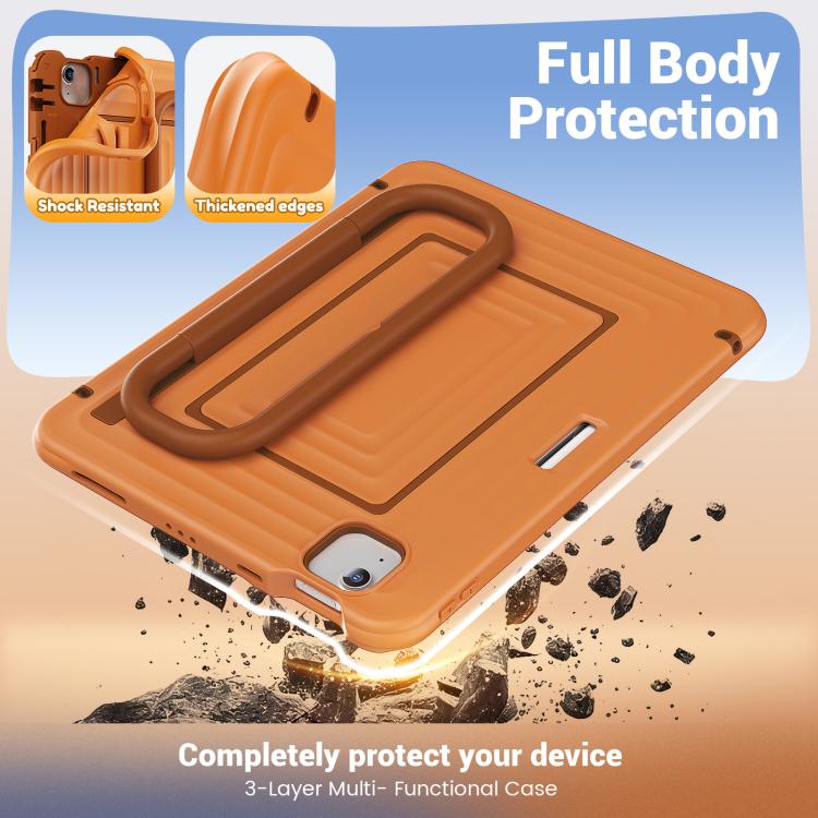 For iPad Air 11 2026 / 2025 / 2024 Handle Holder Ripple Silicone Hybrid PC Tablet Case with Shoulder Strap