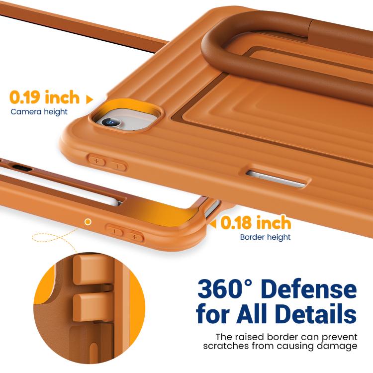 For iPad Air 11 2026 / 2025 / 2024 Handle Holder Ripple Silicone Hybrid PC Tablet Case with Shoulder Strap
