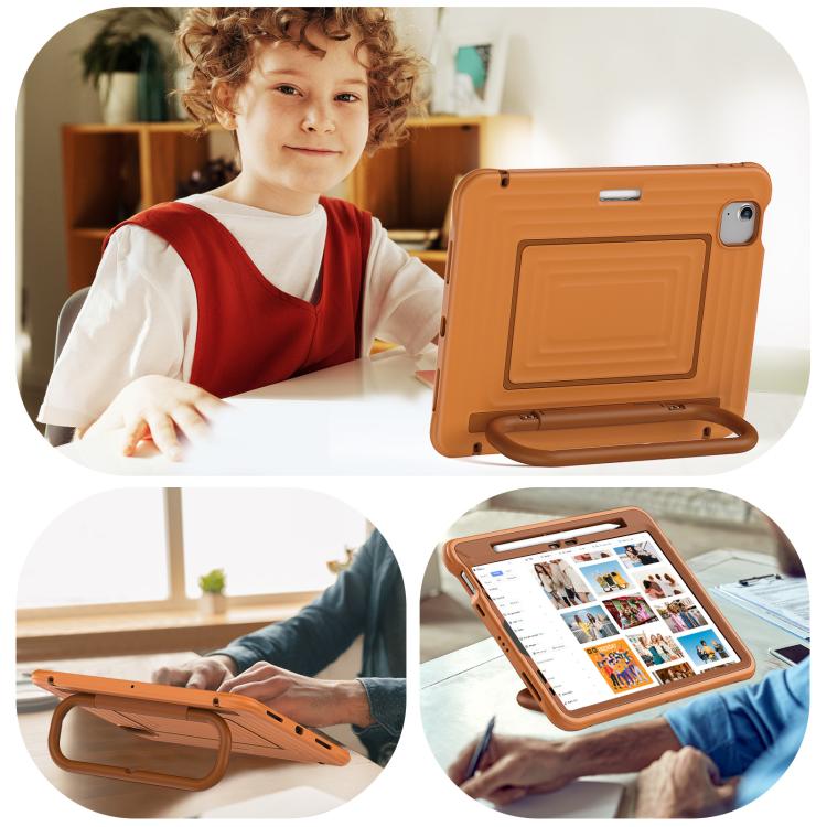 For iPad Air 11 2026 / 2025 / 2024 Handle Holder Ripple Silicone Hybrid PC Tablet Case with Shoulder Strap