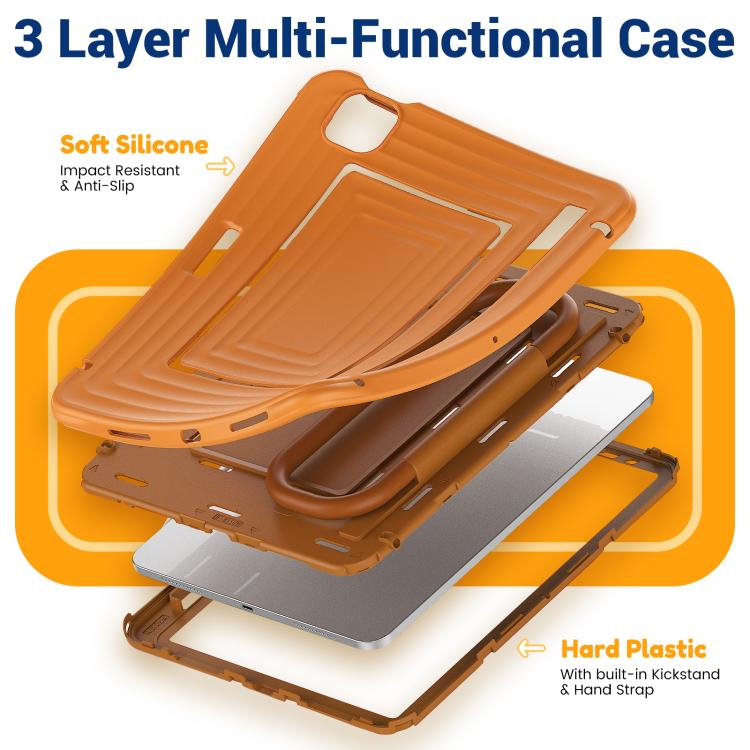 For iPad Air 11 2026 / 2025 / 2024 Handle Holder Ripple Silicone Hybrid PC Tablet Case with Shoulder Strap