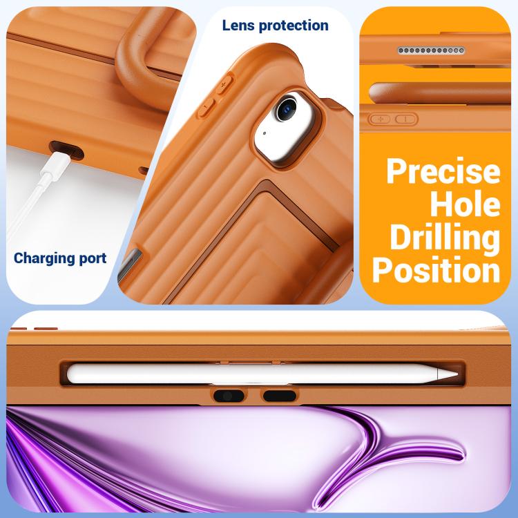 For iPad Air 11 2026 / 2025 / 2024 Handle Holder Ripple Silicone Hybrid PC Tablet Case with Shoulder Strap