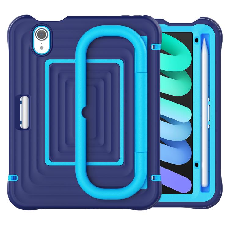 For iPad mini 2024 / mini 6 Handle Holder Ripple Silicone Hybrid PC Tablet Case with Shoulder Strap