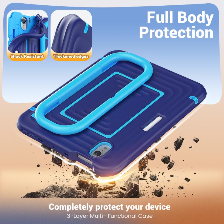 For iPad mini 2024 / mini 6 Handle Holder Ripple Silicone Hybrid PC Tablet Case with Shoulder Strap