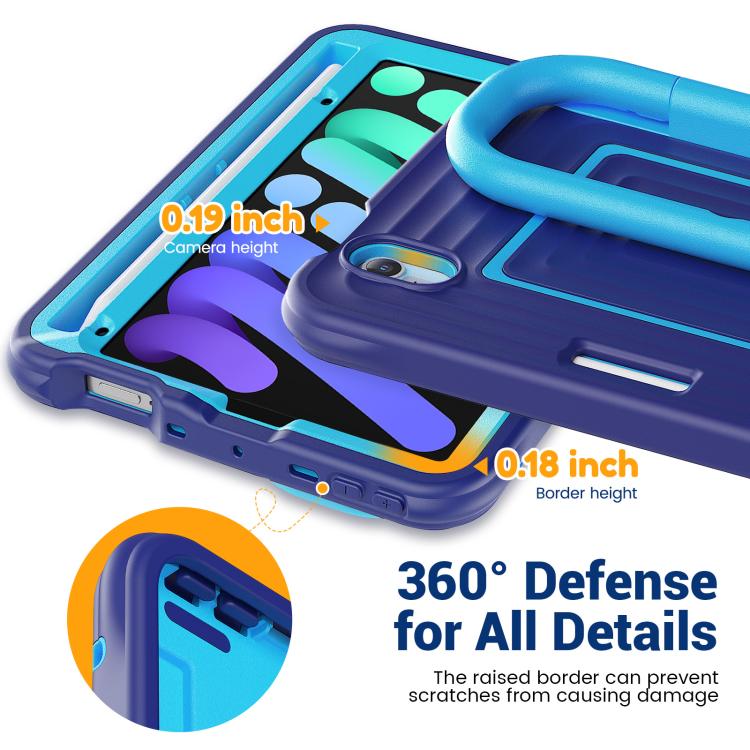 For iPad mini 2024 / mini 6 Handle Holder Ripple Silicone Hybrid PC Tablet Case with Shoulder Strap