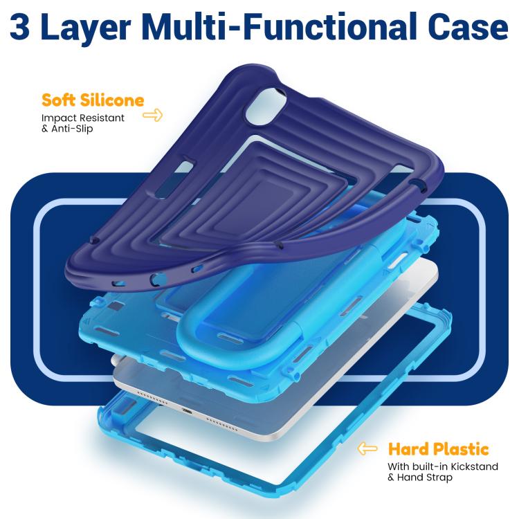For iPad mini 2024 / mini 6 Handle Holder Ripple Silicone Hybrid PC Tablet Case with Shoulder Strap