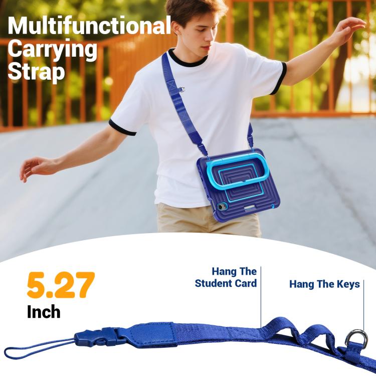 For iPad mini 2024 / mini 6 Handle Holder Ripple Silicone Hybrid PC Tablet Case with Shoulder Strap