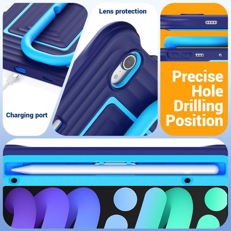 For iPad mini 2024 / mini 6 Handle Holder Ripple Silicone Hybrid PC Tablet Case with Shoulder Strap
