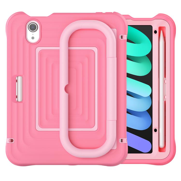 For iPad mini 2024 / mini 6 Handle Holder Ripple Silicone Hybrid PC Tablet Case with Shoulder Strap